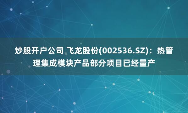 炒股开户公司 飞龙股份(002536.SZ)：热管理集成模块产品部分项目已经量产